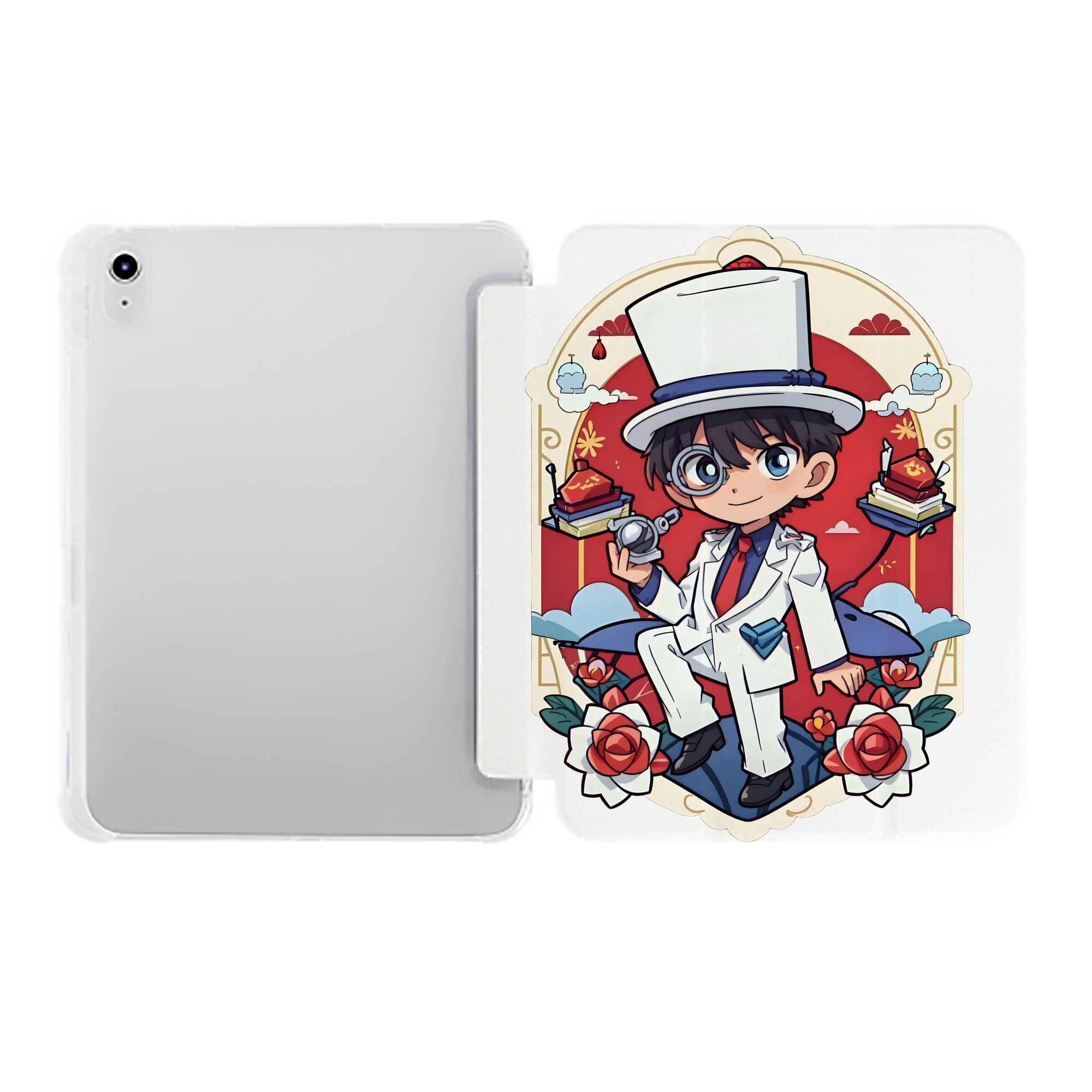 （画像用） 名探偵コナン くろば かいと Detective Conan Kuroba Kaito IPad ケース ペン収納付き 三つ折りスタンド PUレザー×シリコン 対応機種9.5/10.5/10.9インチ